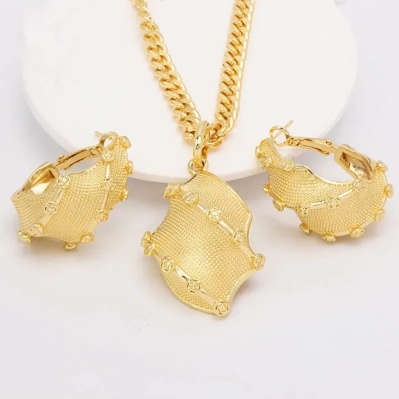 XOTICA Dubai 18k Gold Plated Women Jewelry Sets Hoop Earrings Necklace Bridal Jewellery Wedding Party