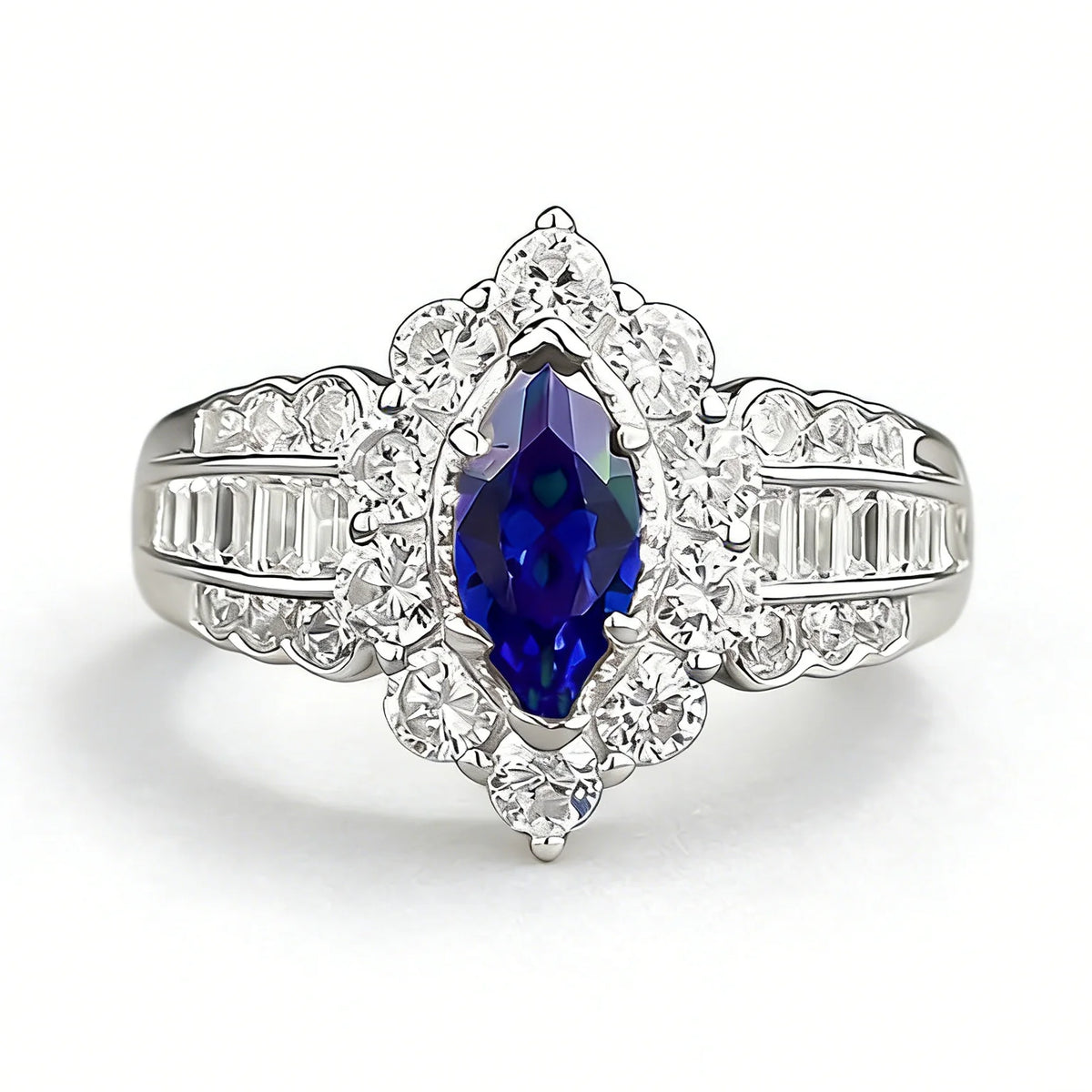 Factory Direct Women 925 Sterling Silver Sapphire Iced Out Blue 5A 8A Zirconia Ring Engagement Wedding Ring Jewelry Manufacturer