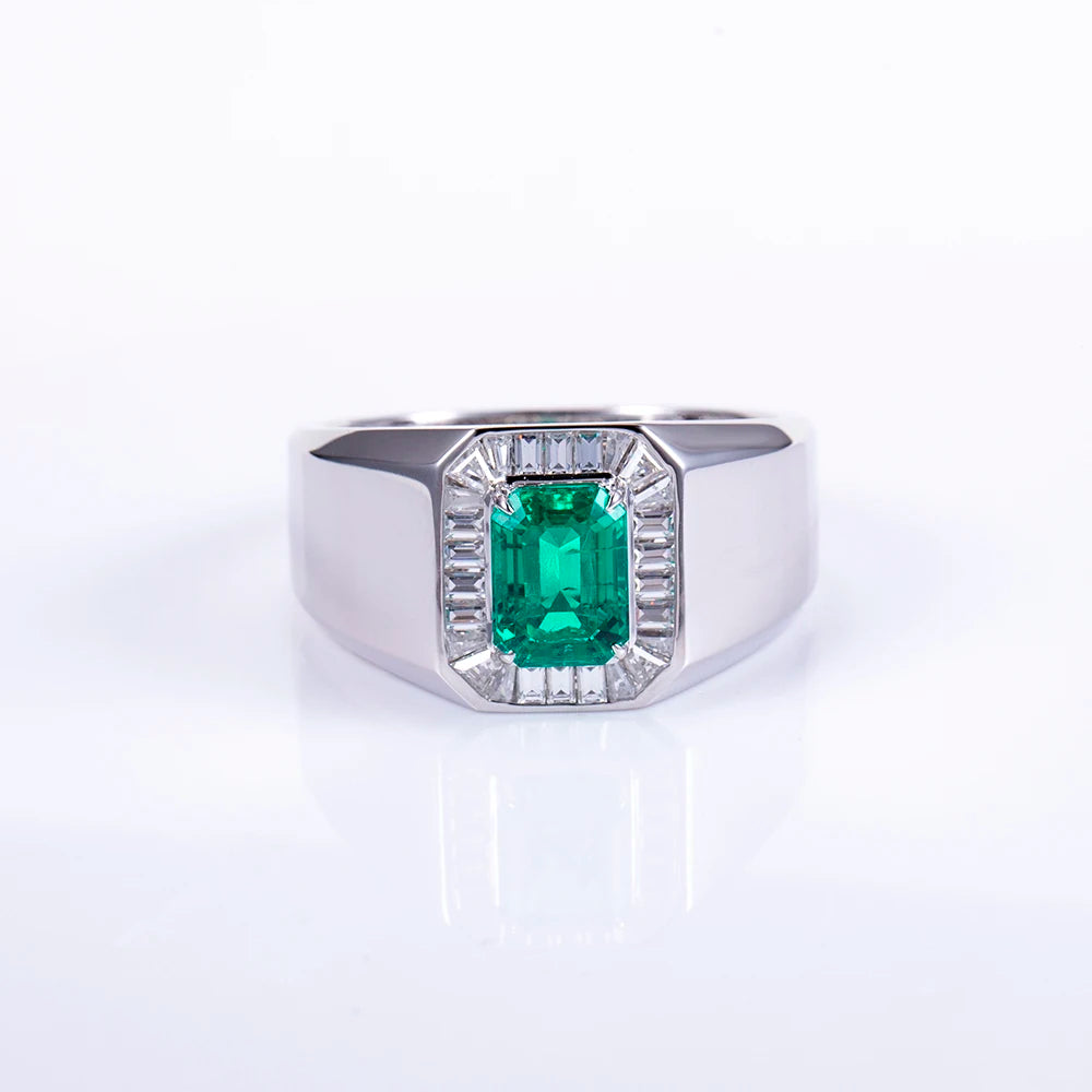 Messi Jewelry Custom Jewelry MSR-1564 18k White Gold Lab Grown Emerald Ring