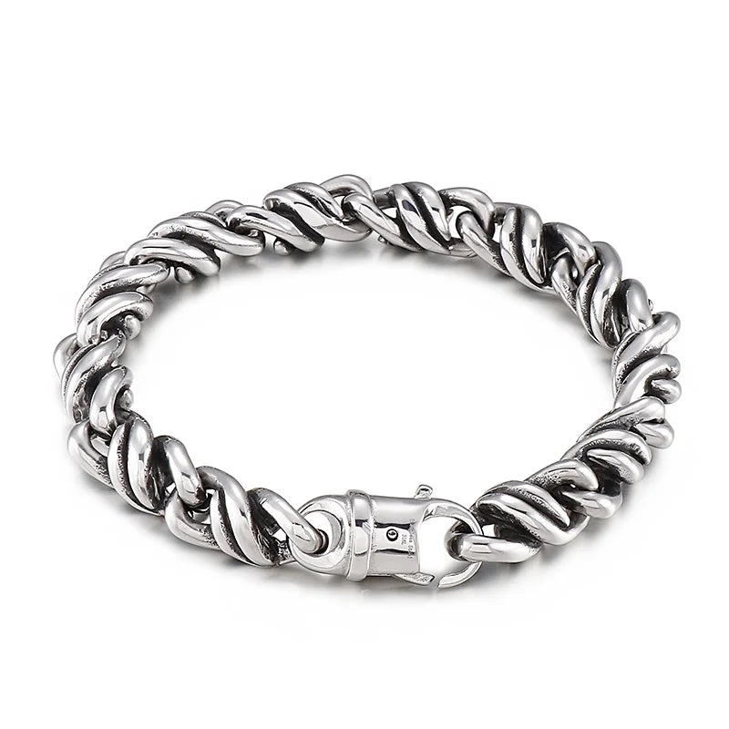 KALEN Vintage Stainless Steel Fashion Jewelry Bracelets Twisted Strand Links Bracelet for Men