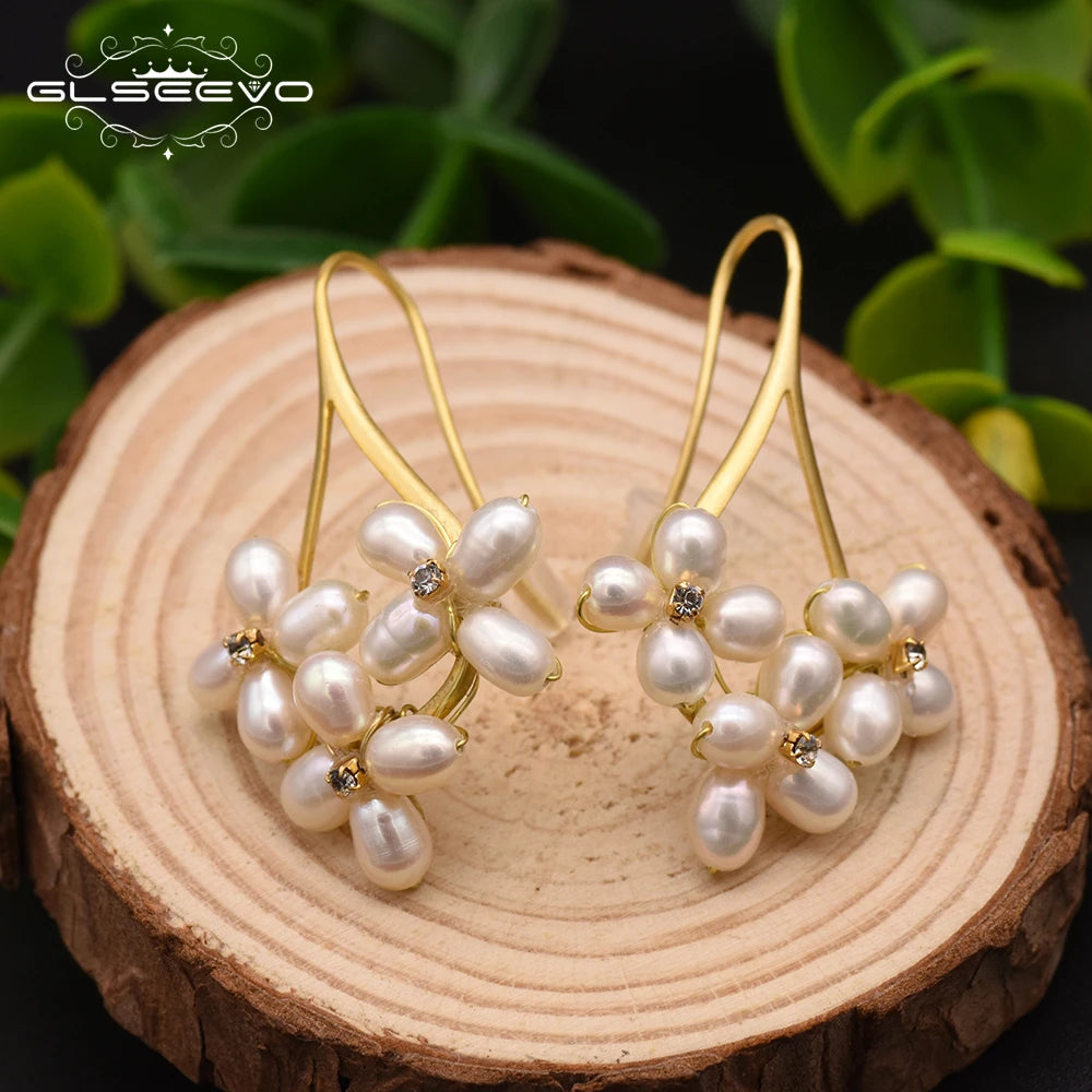 New Jewelry Natural Pearl Drop Earrings 18K Gold Plated Jewelry Korean Designer Jewelry Flower Earrings for Women Wholesale Bulk