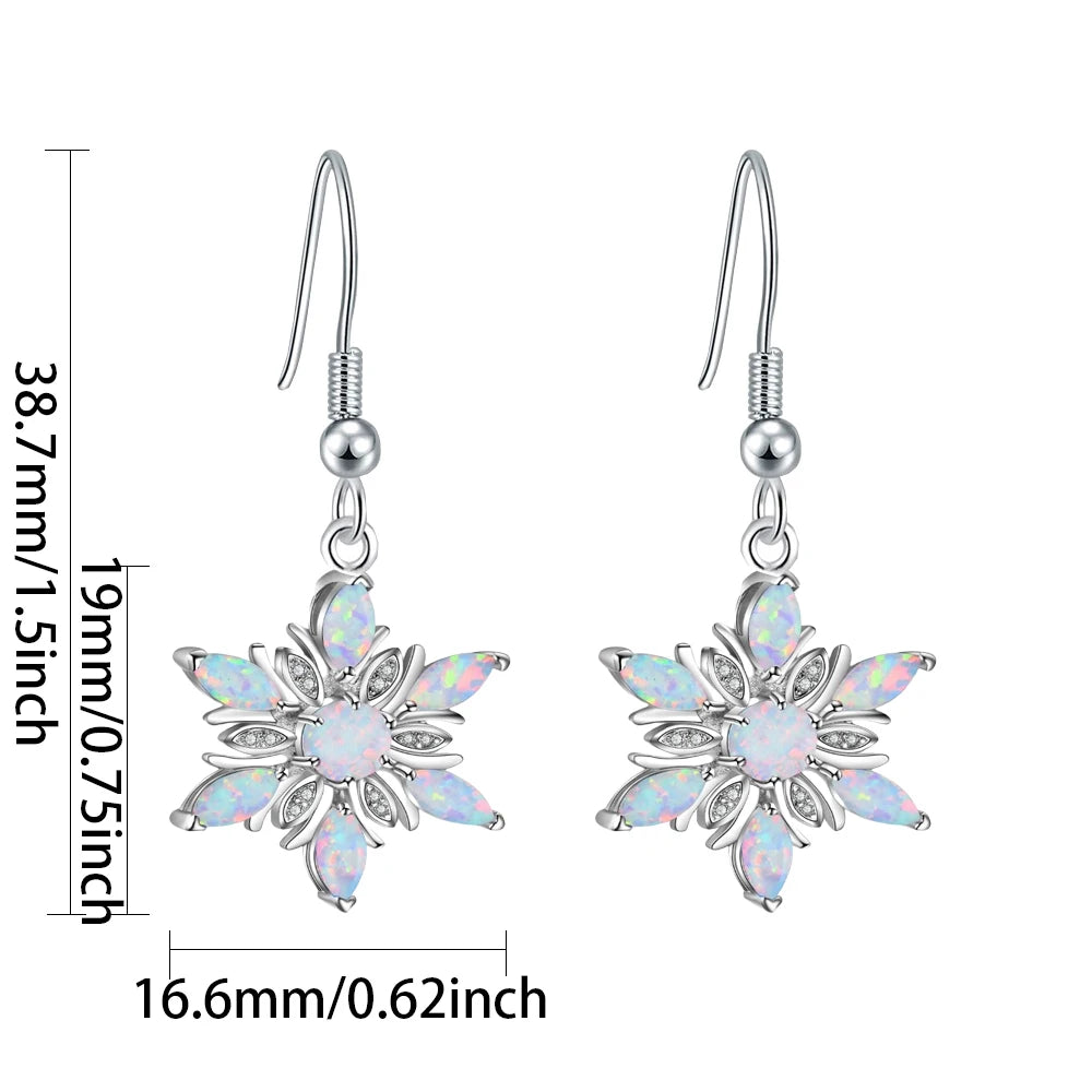 Trendy Ocean Blue Opal Flower Pendant Earrings-Hawaiian Wave-Inspired Brass Dainty Jewelry for Women Gift