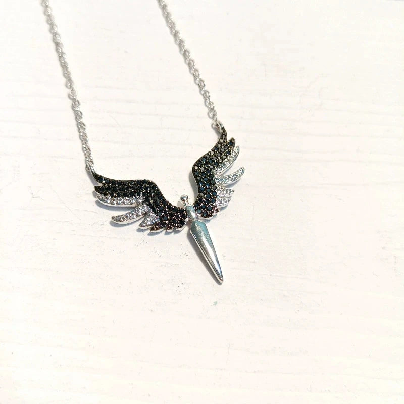 Copper Plated Angel Wings Jewelry Set for Women Full Inlaid Zircon Pendant Necklace Earrings Ring for Parties