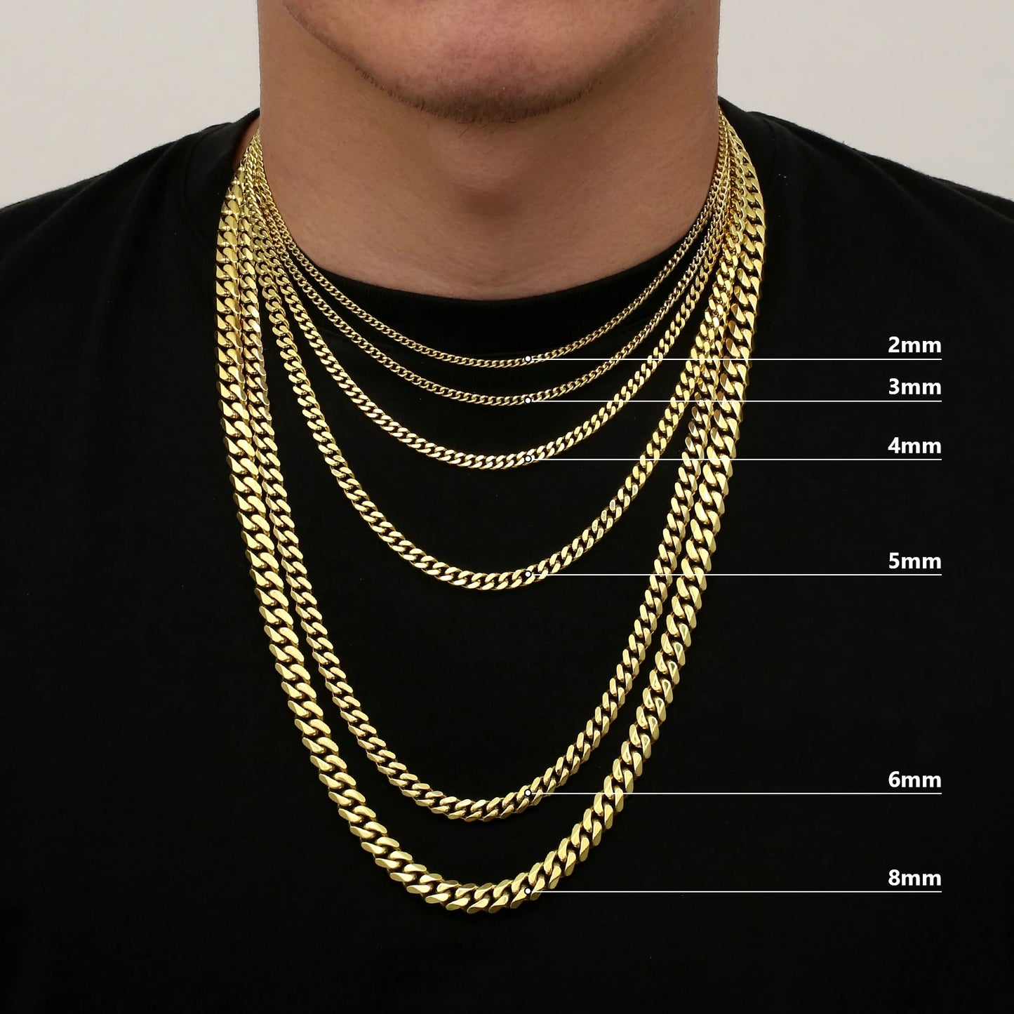 2MM 3MM 4MM Miami Cuban Stainless Steel Womens Jewelry 14K Real Gold Plated Lobster Clasp Cuban Curb Link Chain Men Necklace