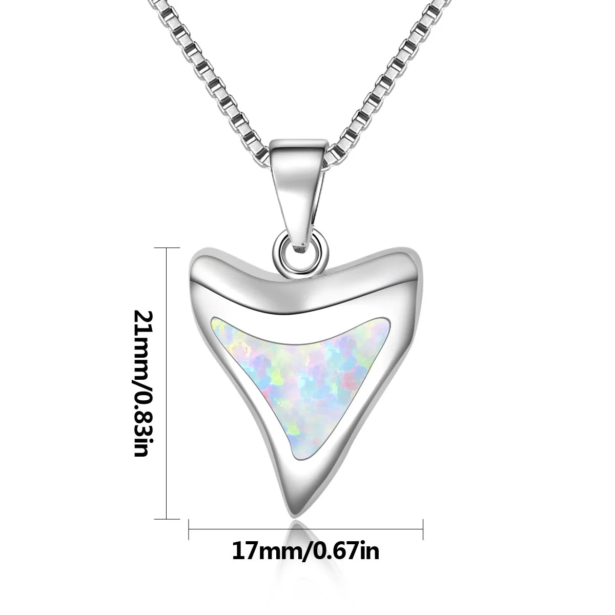Aobao Christian Copper Box Chain Shark Tooth Necklace Tooth Pendant with Opal Women's Gift