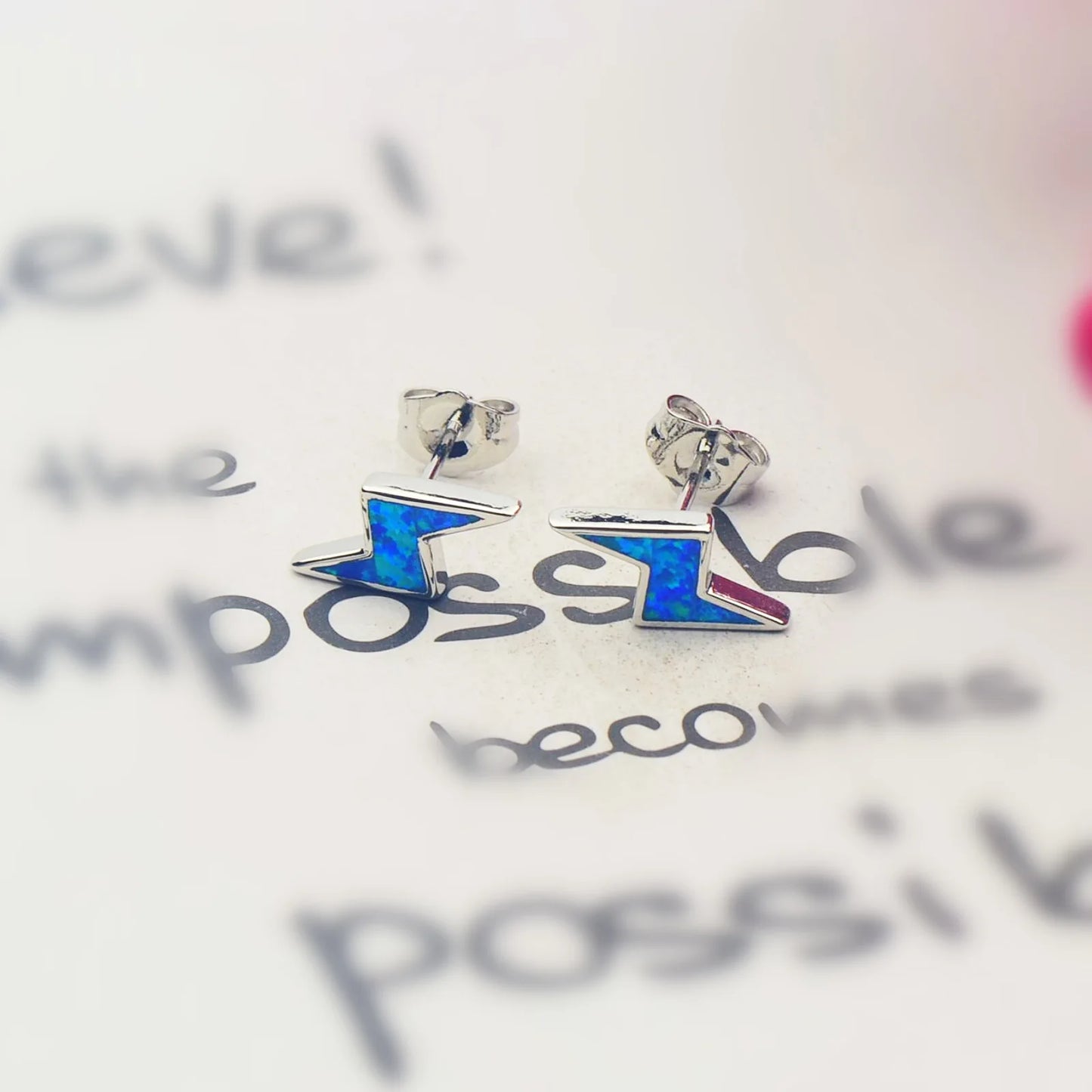 Whimsical Paw Print Opal Lightning Earrings - Full Blue Fire Opal Inlaid Design | Pet-Lover Jewelry Bulk Gifts