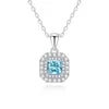 925 Sterling Silver Classic Square Blue Zircon Pendant Necklace | Luxury Blue Stone Clavicle Chain Birthday Gift for Women