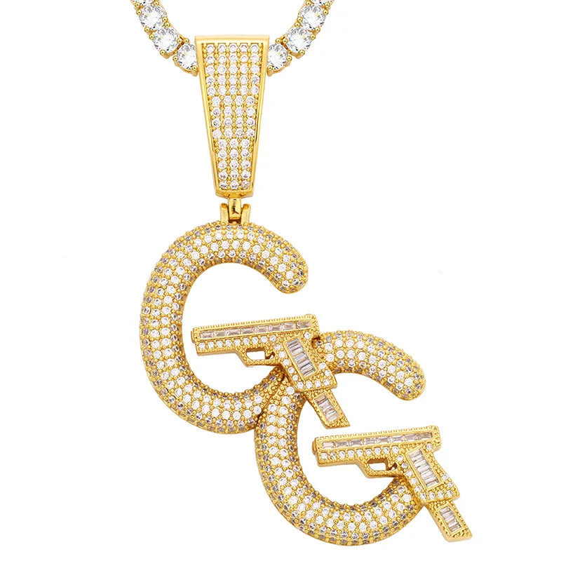 BiG-BOSS Hot-selling New Innovative Double GG Pistol Pendant Micro-set Full Moissanite Luxury Hip-hop Trendy Silver Brand Necklace Unisex