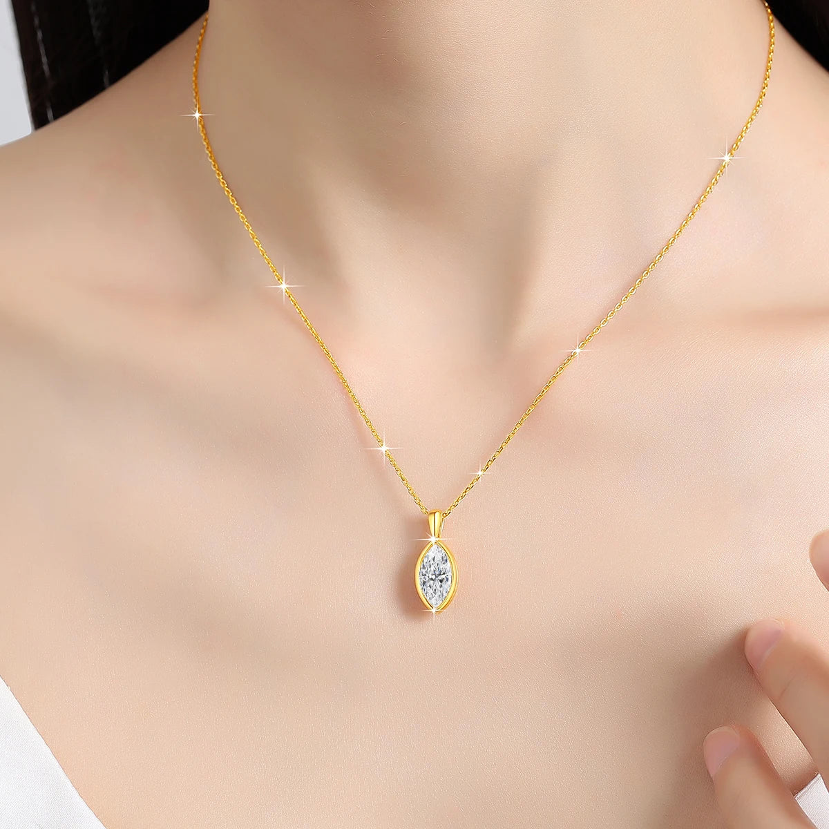 Gioiellieri Luxury Gift True 14K Gold Women's Classic Bezel Setting Design 1ct 2ct Marquis Cut Moissanite Diamond Pendant