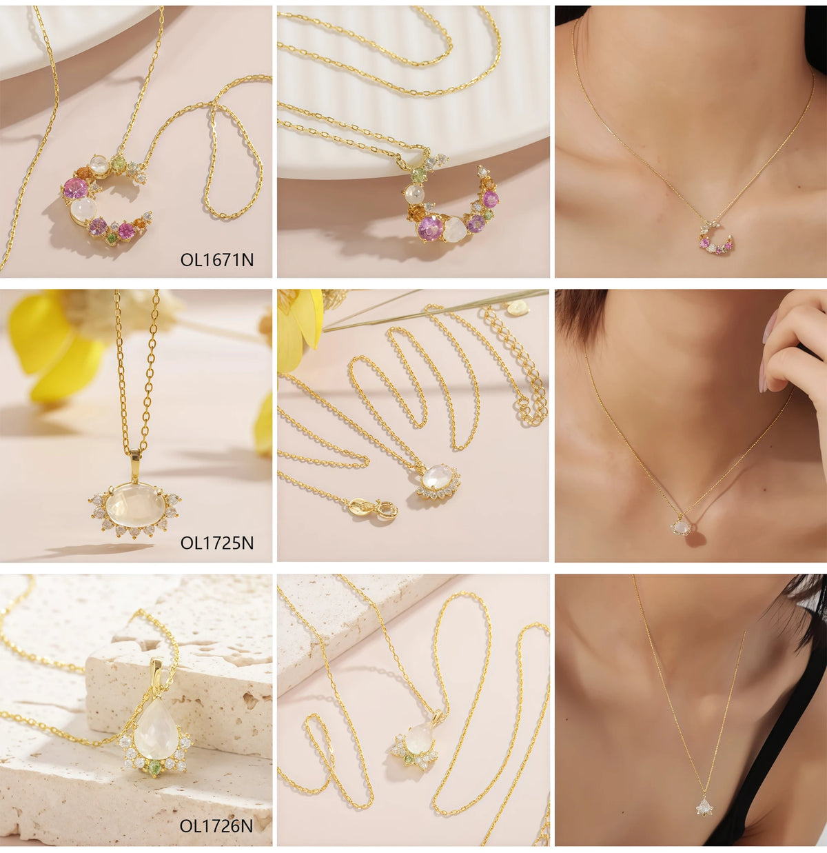 ArtistA Abiding High-end Moonstone Necklaces Yellow Rose Gold Plated 925 Silver Genuine Milky Blue Moonstone Pendant Charm Necklace