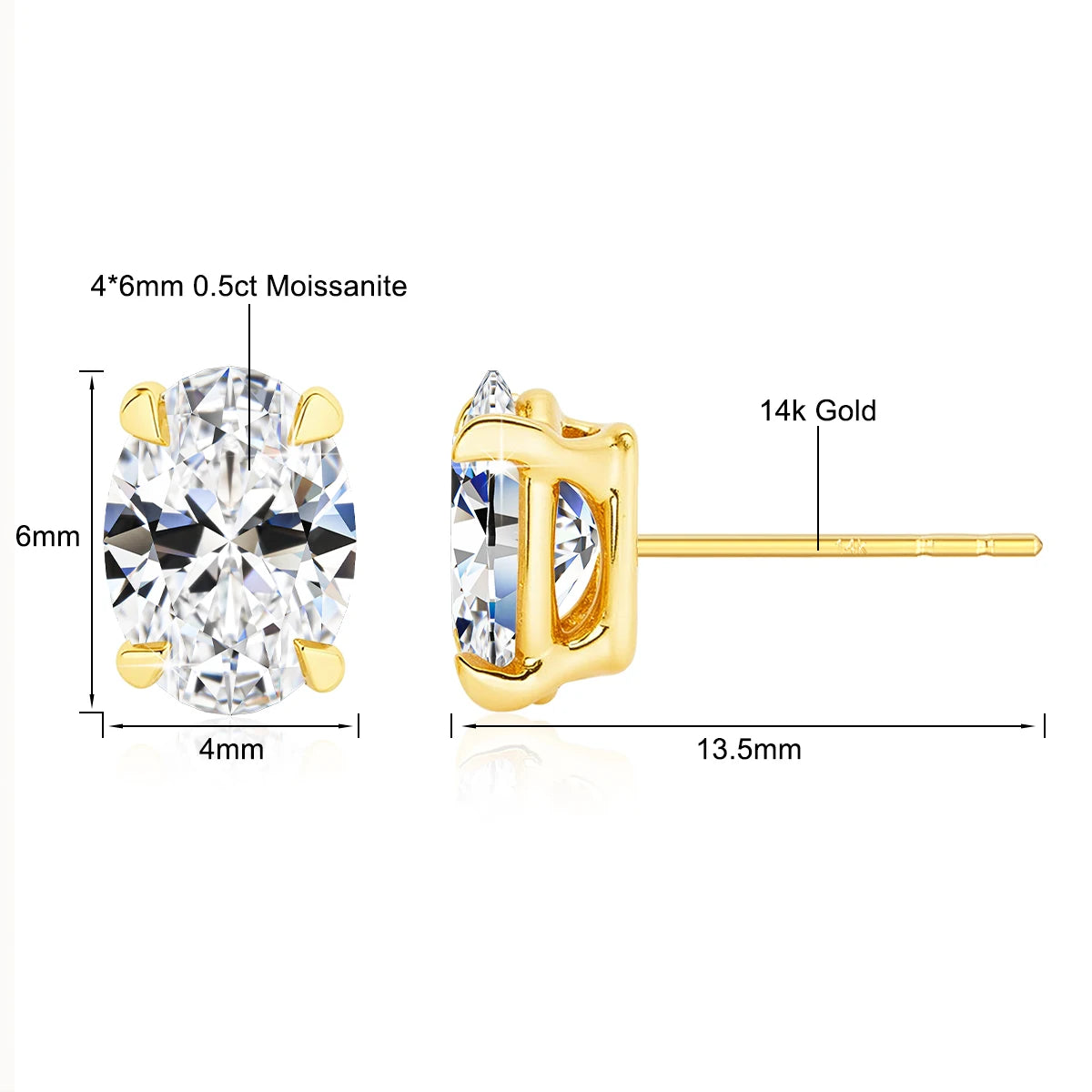 Gioiellieri Fine Jewelry Trends Genuine 14K Gold Hollow 0.5ct 1ct 2ct Oval Cut Moissanite Diamond Women Luxury 4 Claws Stud Earrings
