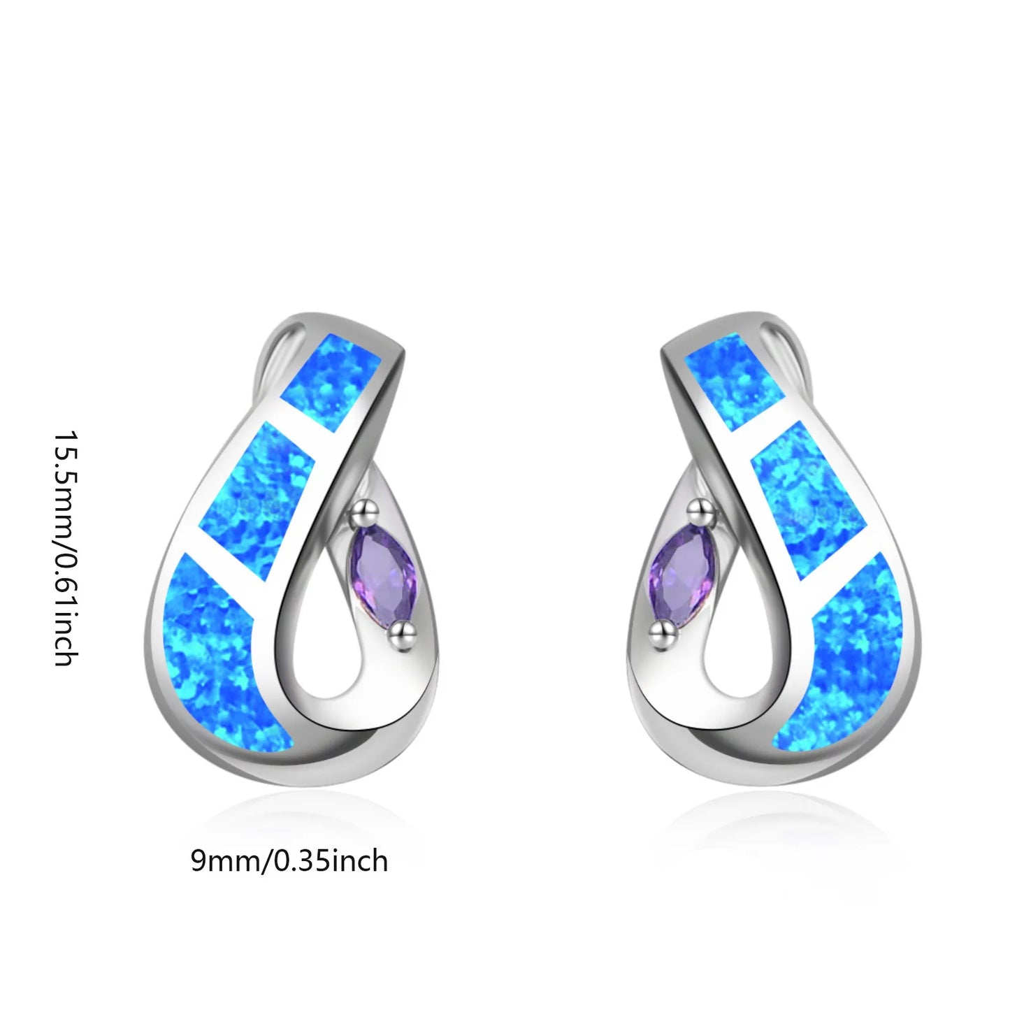 TikTok Ins Viral Hawaiian Ocean Style Blue Opal Infinity Hoop Studs Opal Jewelry