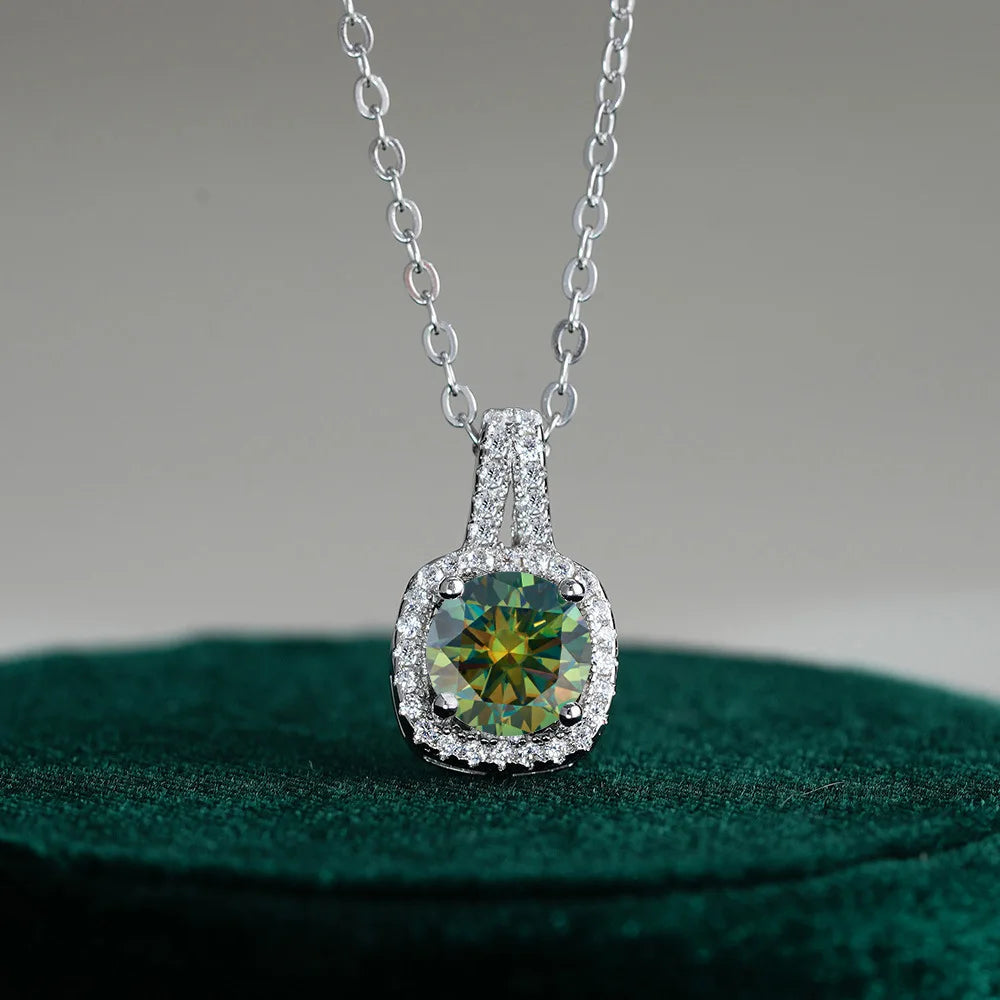 Fine Jewelry 925 Silver Square Bezel Set Round Cut 1CT 2CT VVS GRA Certified Colorful Moissanite Diamond Pendant Necklaces Women