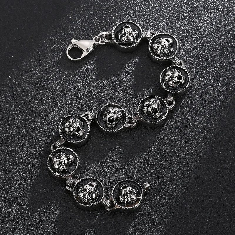 KALEN Casting Tiger Head Round Blank Hip Hop Stainless Steel Jewelry Zodiac Bracelet for Men
