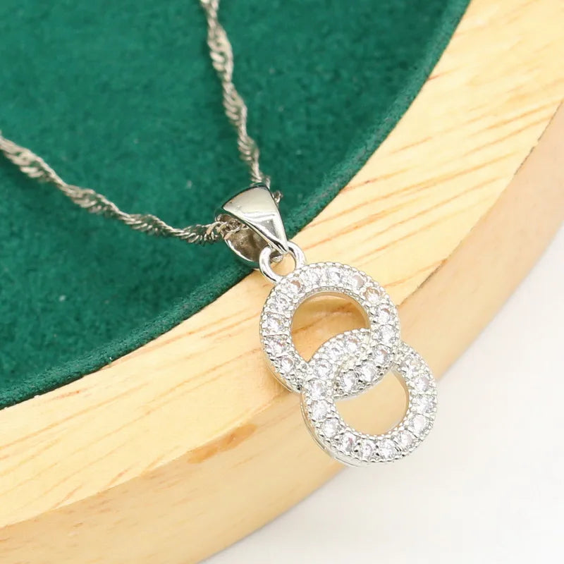 XOTICA Classic White Zirconia Silver Color Alloy Set for Women Wedding Bracelet Earrings Necklace Pendant Ring Christmas Engagement