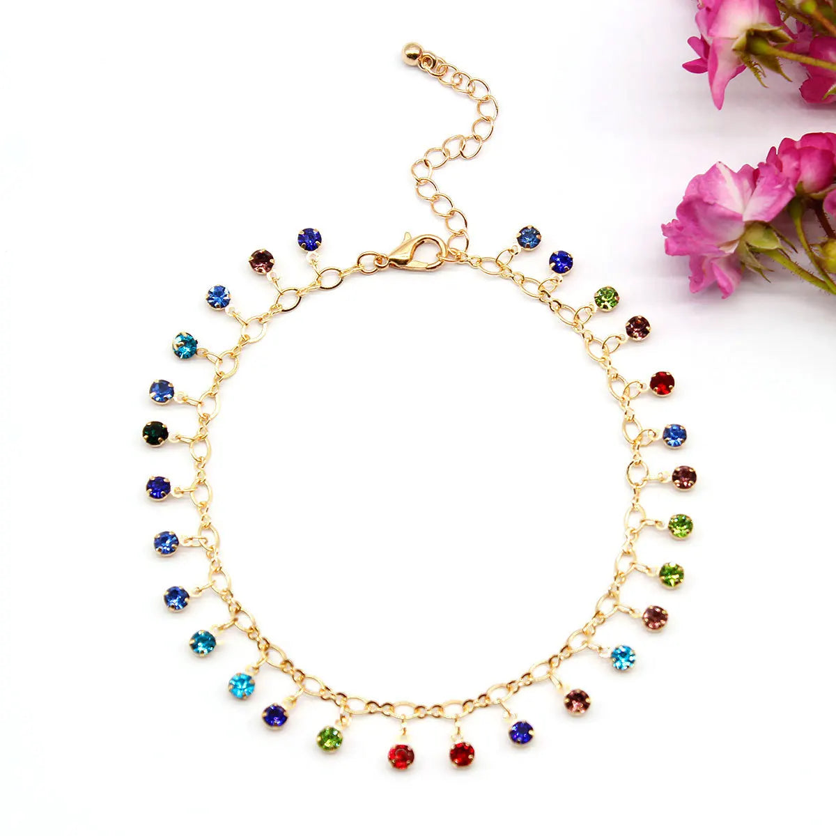 Fashion Colorful Crystal Diamond Beads Anklet Creative Beach Personality Sparkling Footwear Anklet for Women