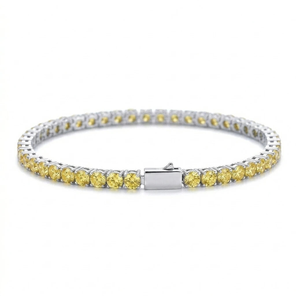 REBEL 4mm Iced Out Colorful CZ Tennis Bracelet Multi Color 1 Row Cubic Zirconia Brass Spring Clasp Bling Hip Hop Jewelry for Women Men