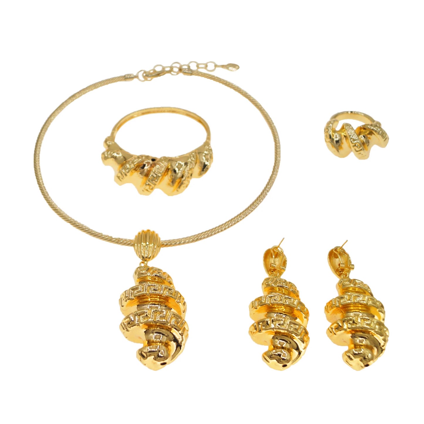 Zhuerrui Simple Atmospheric Women's Jewelry Set Hollow Brass Exquisite Senior Nigeria Brazil Wedding 4-piece Gift BoxHK08322
