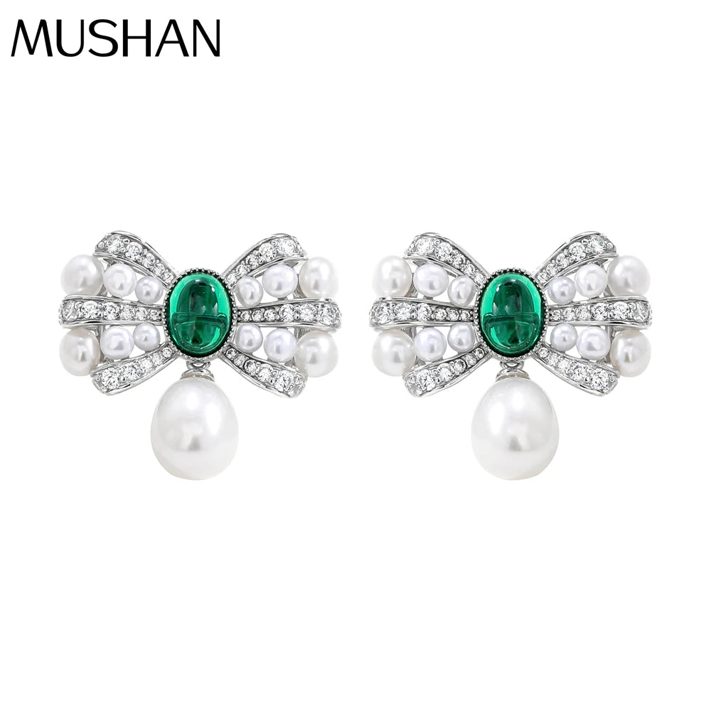 MUSHAN Jewelry Factory S925 Natural Pearl Stud Earrings Light Luxury and High End Bow Ear Accessory Cross Border Bestseller