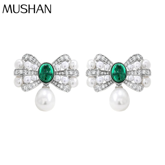 MUSHAN Jewelry Factory S925 Natural Pearl Stud Earrings Light Luxury and High End Bow Ear Accessory Cross Border Bestseller