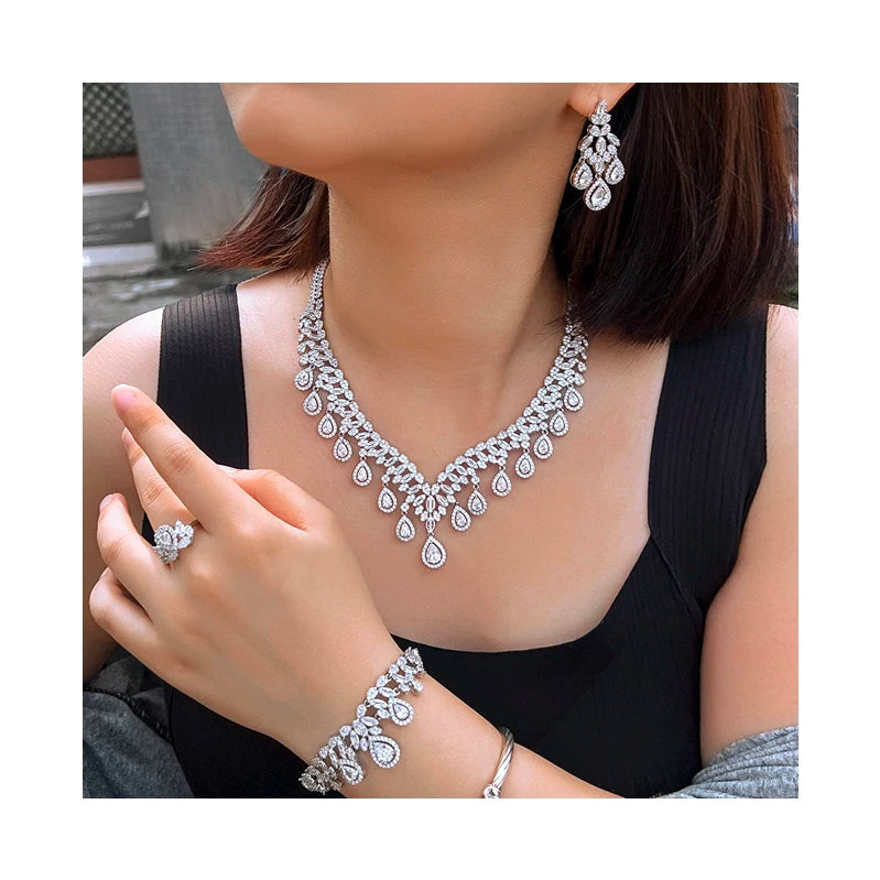 Hot Sale 4 Pcs/Set Luxury Vintage Jewelry Sets Statement Chocker Necklace Earrings Bracelet Ring Jewelry Set