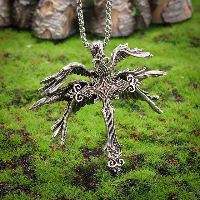 Exaggerated Six Winged Cross Pendant Necklaces for Men Fashionable Jewelry Accessories