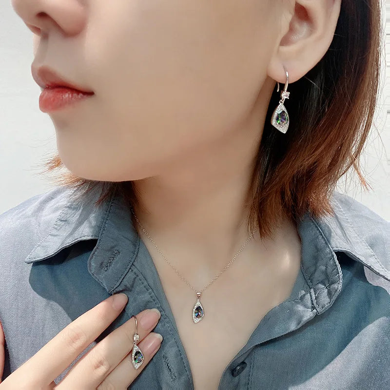 S&S CZ Water Drop 925 Silver Jewellery Set | Trendy Zircon Necklace & Earrings | S&S Collection