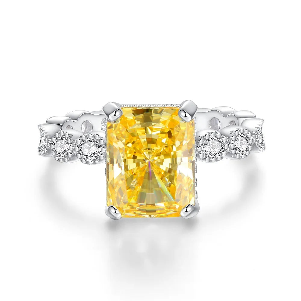 Trendy 925 Sterling Silver 5A 8A Yellow Cubic Zirconia Ring for Women Engagement Promise Bride Rings Customized Jewelry Supplies