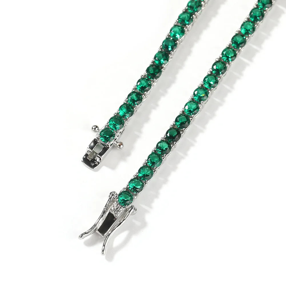 Cunyan 2025 Luxury Green Zircon Tennis Necklace for Men and Women Trendy Jewelry 3mm Diameter Zircon Chain Choker Necklace