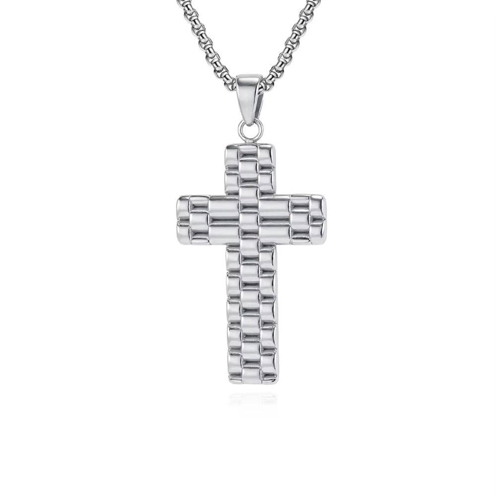 REDheart Vintage Sweater Pattern Cross Religious Anti Tarnish WaterProof Stainless Steel Fashion Jewelry Pendant Necklaces Men