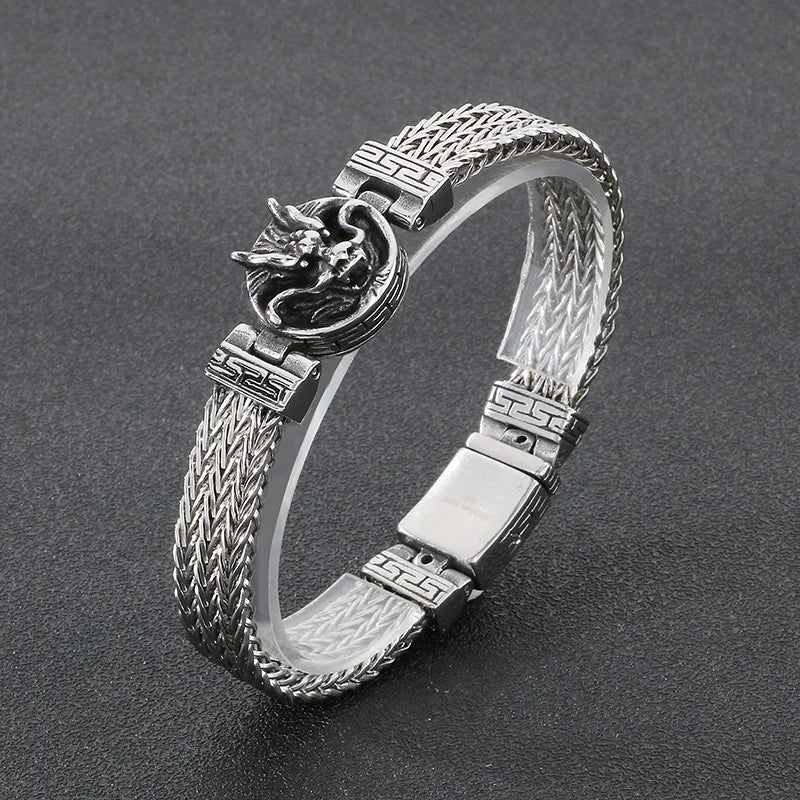 KALEN Men Punk 220mm Stainless Steel Dragon Head Clasp Links Bracelet