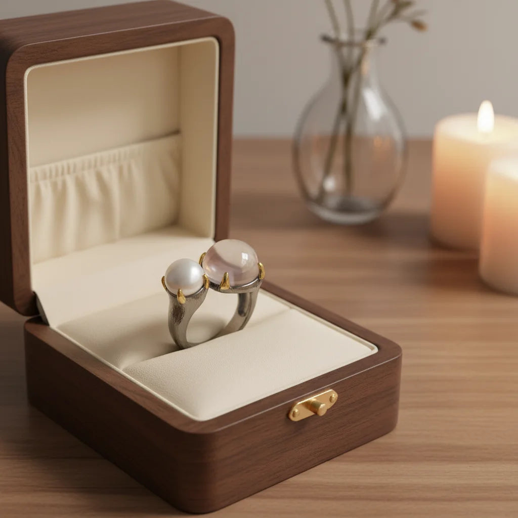 Jewelry Button Pearl Rose Quartz Handmade Ring Latest 925 Sterling Silver CLASSIC Gemstone Rings