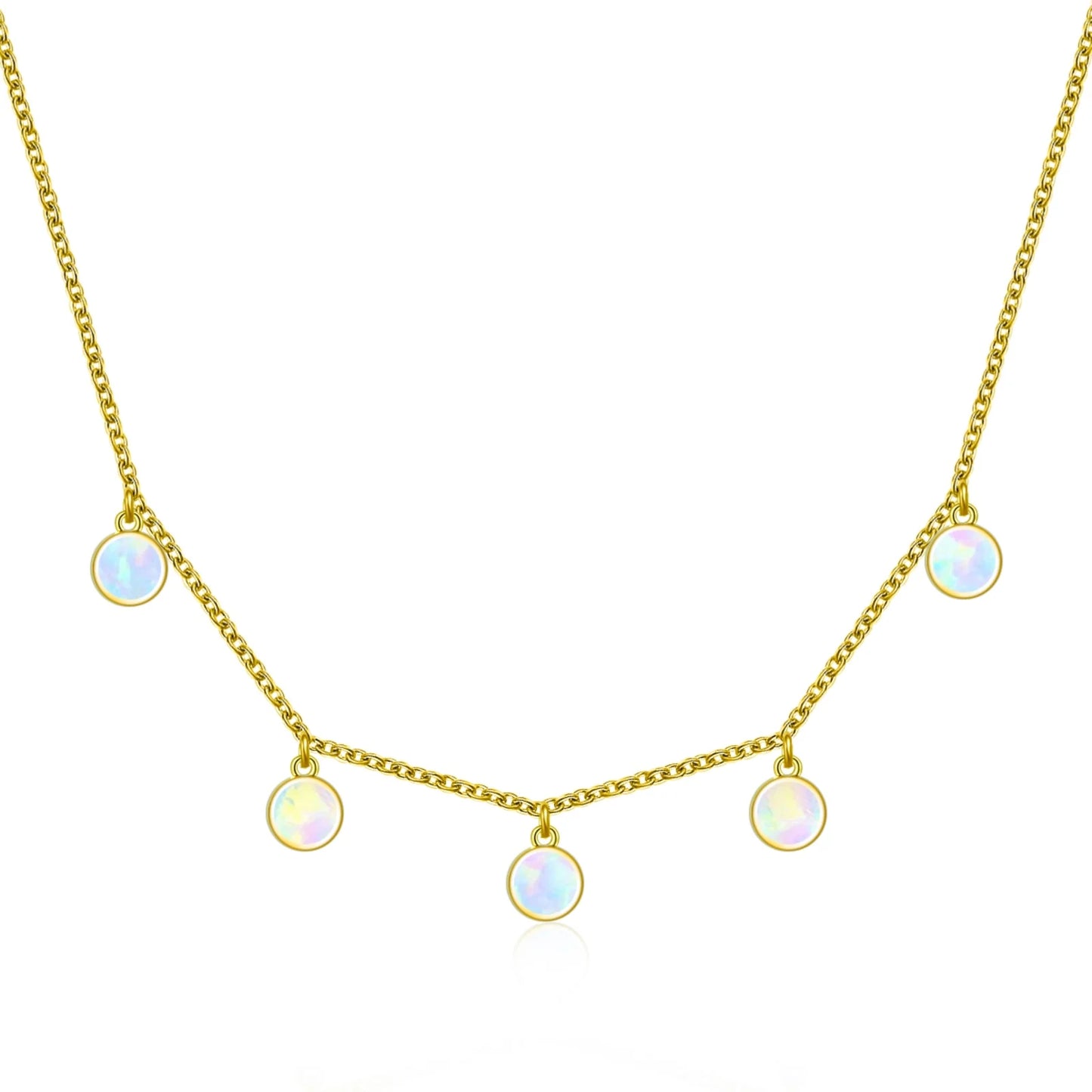Aobao Rose Gold Silver Plated Opal Sweater Chain Minimalist Round Necklace