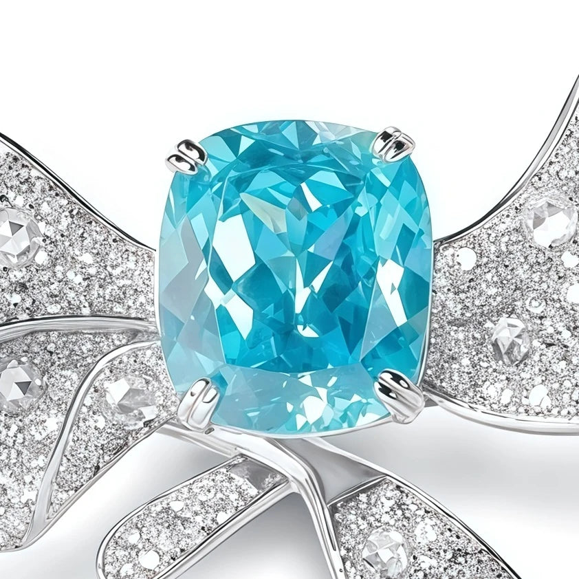 MUSHAN 925 Silver Platinum Plated Luxury High Carbon Diamond Lab Grown Blue Paraiba Bowknot Wedding Bands Rings for Women