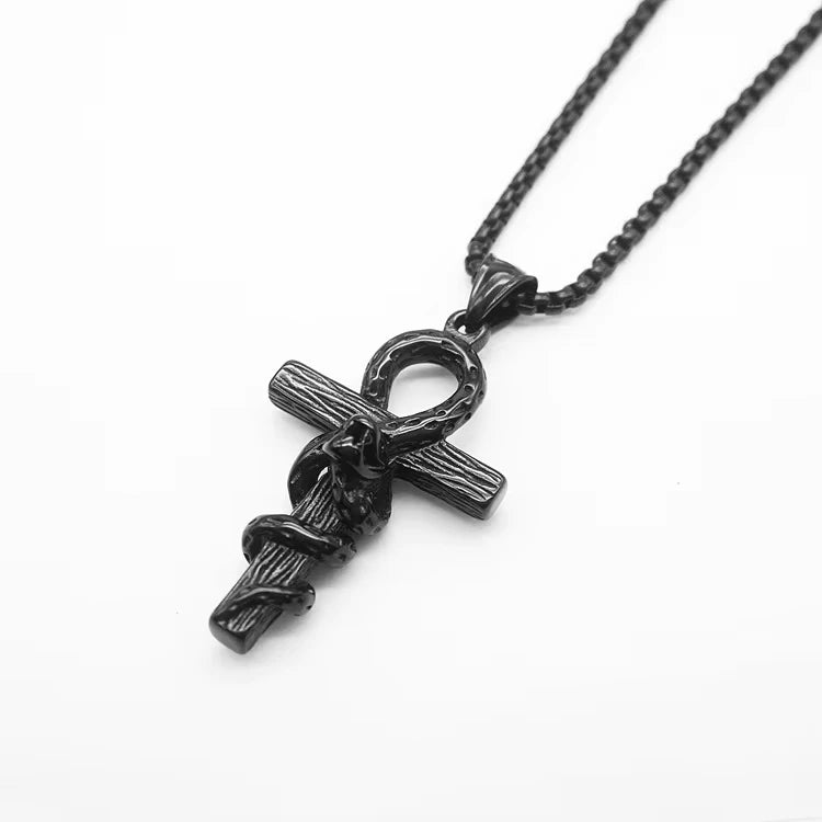 Religious Ankh Cross Snake Totem Non Anti Tarnish Free Waterproof Stainless Steel Pendant Fashion Jewelry Necklace Men Wholesale
