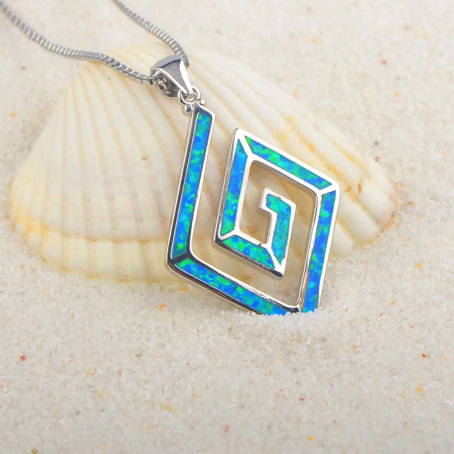 Aobao Square Necklace, Prayer Magic square Pendant, Collarbone Chain, Sweater Chain, Opal