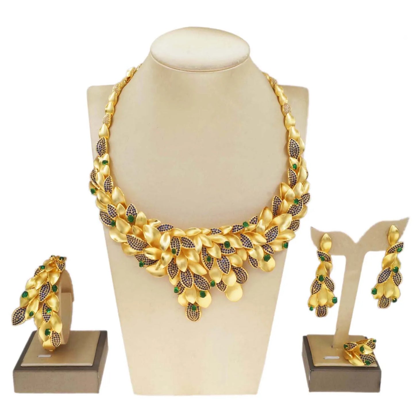 Zhuerrui Factory American Gold Jewelry Set Cheap Green Diamond Beads Jewelry Sets Simple Women's Festival Gifts HZ23081197