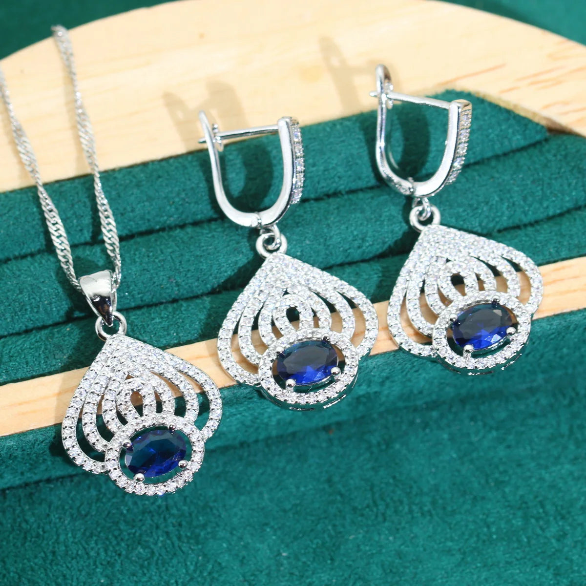 XOTICA New Arrivals Blue Zircon 925 Silver Sets for Women 18K Gold Wedding Bracelet Earrings Pendant Ring Perfect Birthday Gifts