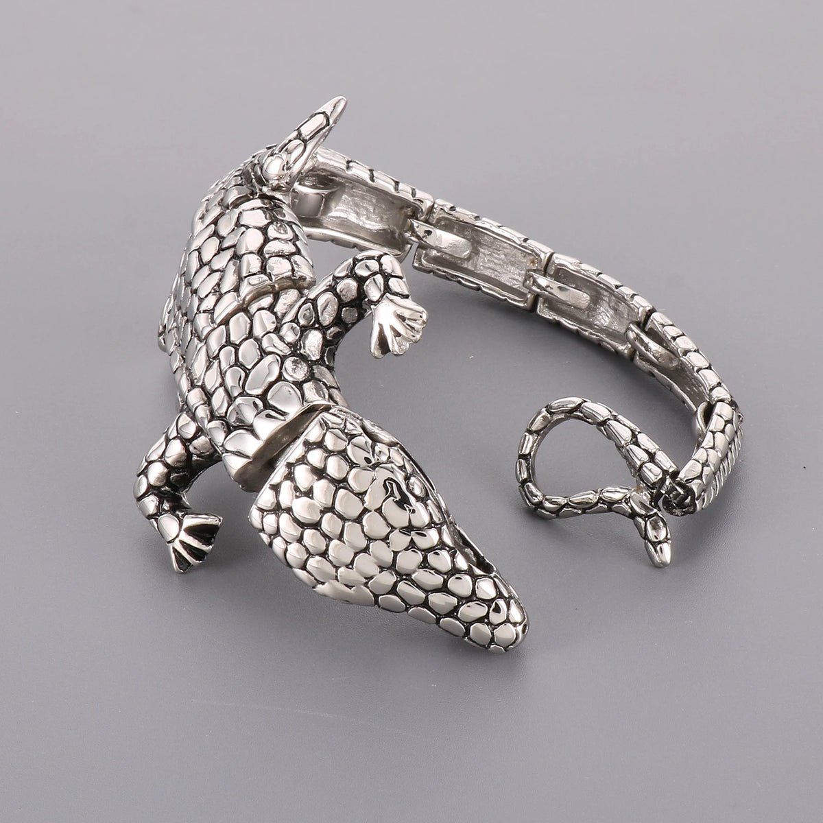 VIKING Mens Punk Centipede & Lizard Links Bracelet – Silver Stainless Steel