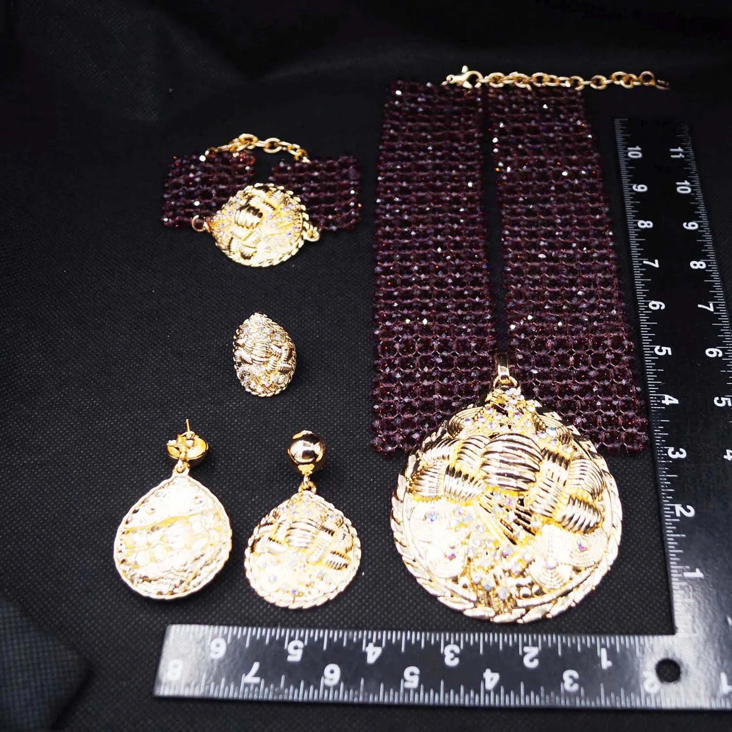 Zhuerrui Fashionable Gold Plated Jewelry Sets Wine Red Beads Necklace Jewelry Set Available Women's Birthday Party Gift H40033