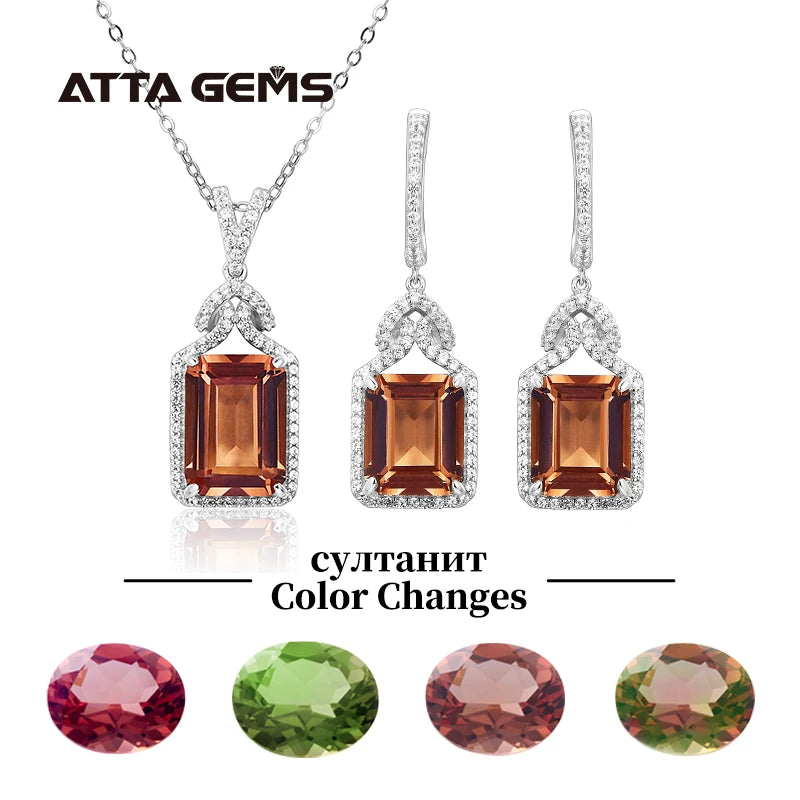 Diaspore Zultanite Gemstone Jewelry Sets for Women 925 Sterling Silver Sultanite Octagon Earrings Octagon Pendant Wedding Gift