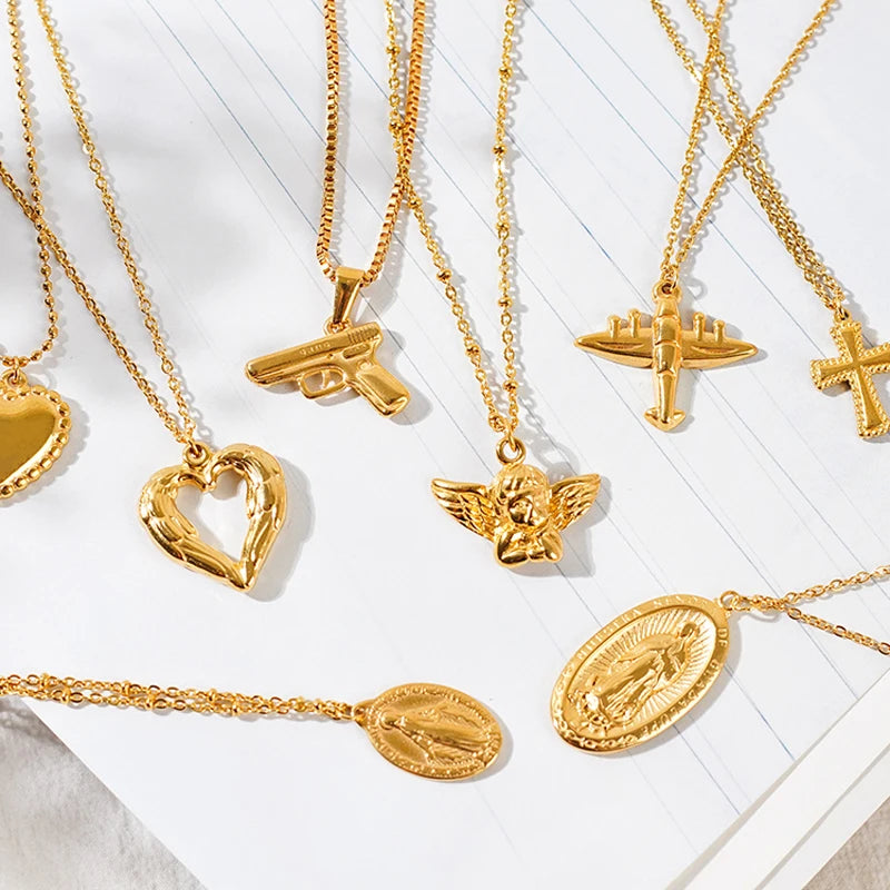 BiG-BOSS Fashion Hip Hop Punk Jewelry 18k Gold Plated Stainless Steel Men Pistol Charm Link Chain Gun Pendant Necklace for Party