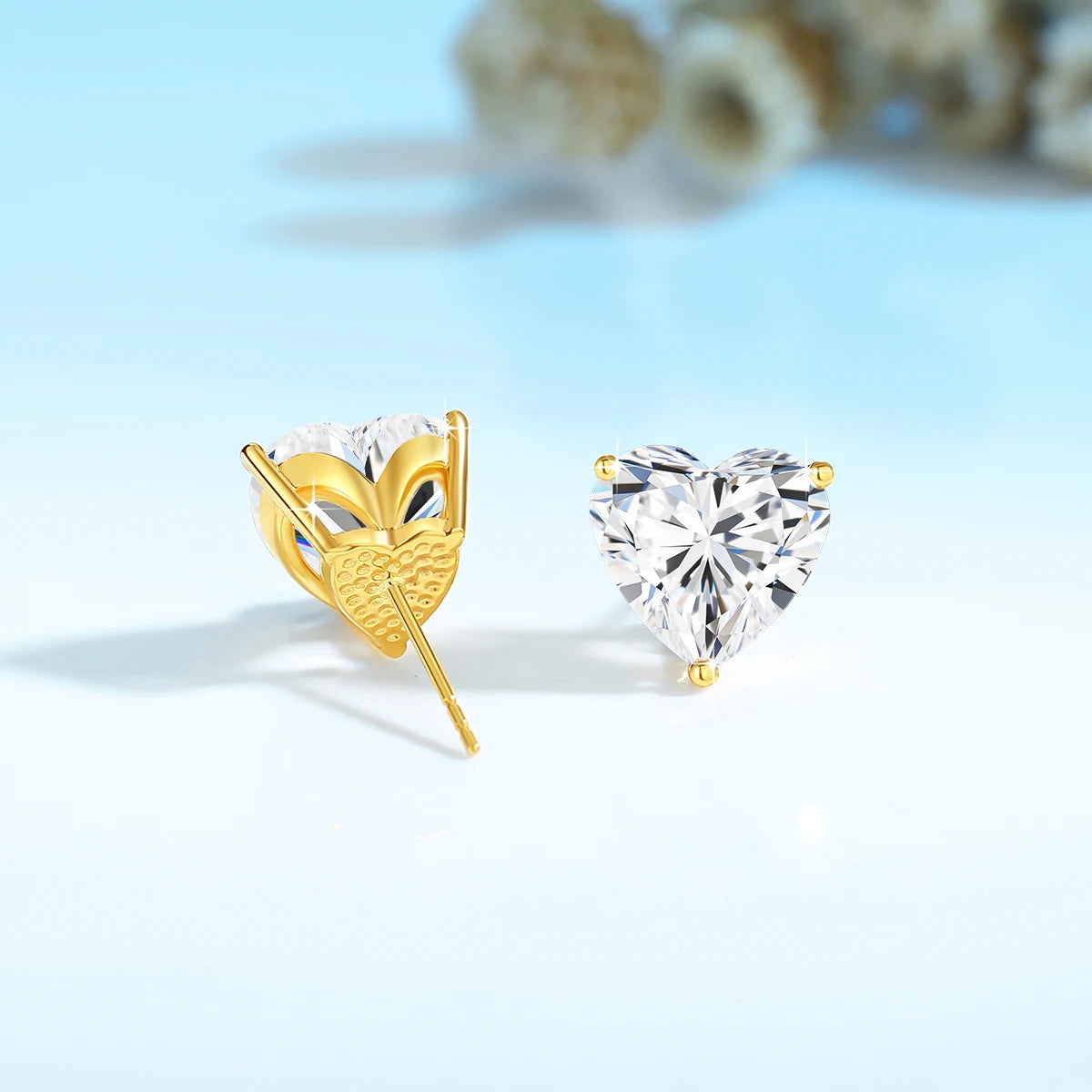 Gioiellieri Fine Jewelry Manufacturer Engagement Woman Gift Real 14K Gold Hollow 2ct 3ct Moissanite Diamond Heart Stud Earrings
