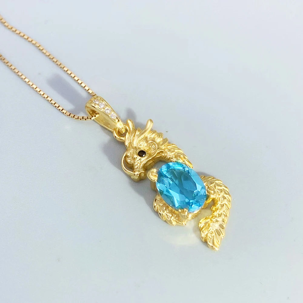 Gioiellieri 925 Sterling Silver Swiss Blue Topaz Pendant with Natural Gemstone for Women Wedding Party Wear High End Fine Jewelry Necklace