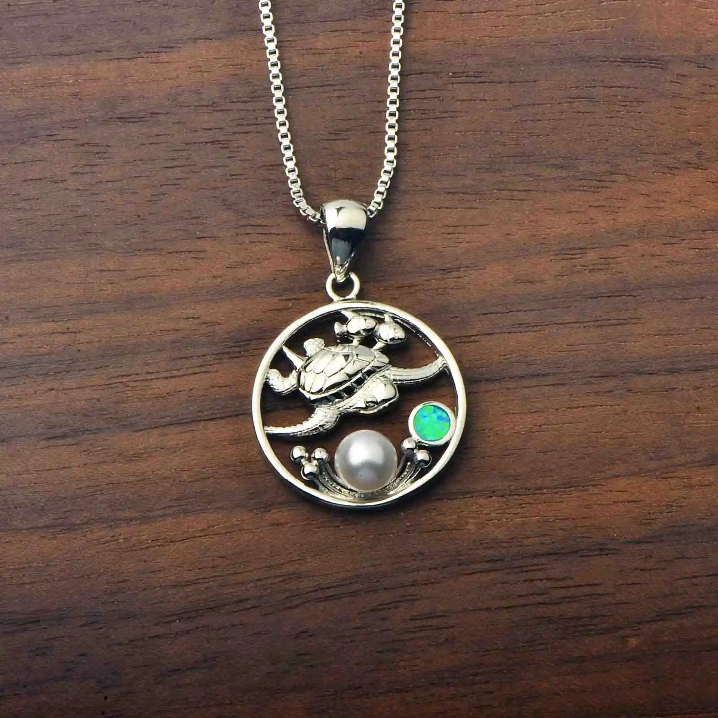 TikTok INS Wind Hawaii Beach Copper Alloy Opal Turtle Animal Pendant Women's Party Silver Plated Vintage Box Chain Inlaid