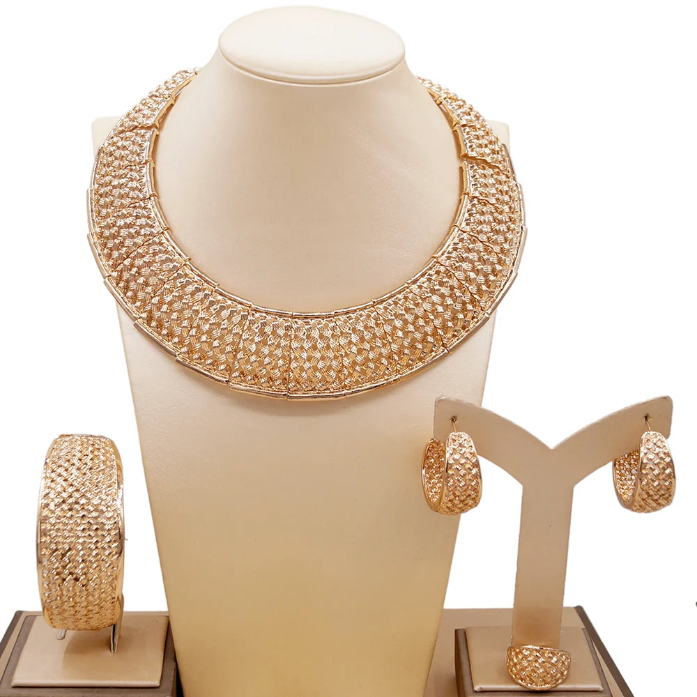Zhuerrui Luxury Brazilian Gold Plated Jewelry Set Necklace Bracelet Earring Ring Nigerian Woman Wedding Jewelry Sets HC20120314