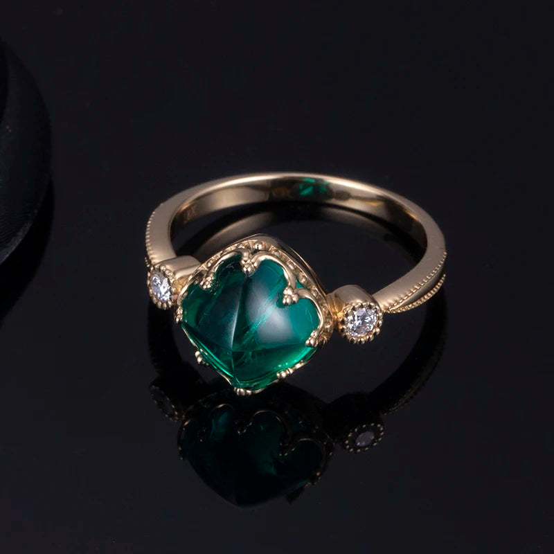 Messi Jewelry MSR-666 18k  Yellow Gold Sugar Loaf Cut Lab Grown Emerald