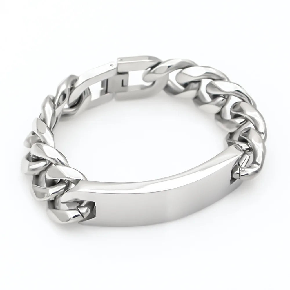 REBEL VIKING Six-Sided Cuban Link Chain Bracelet – 19mm Silver Stainless Steel
