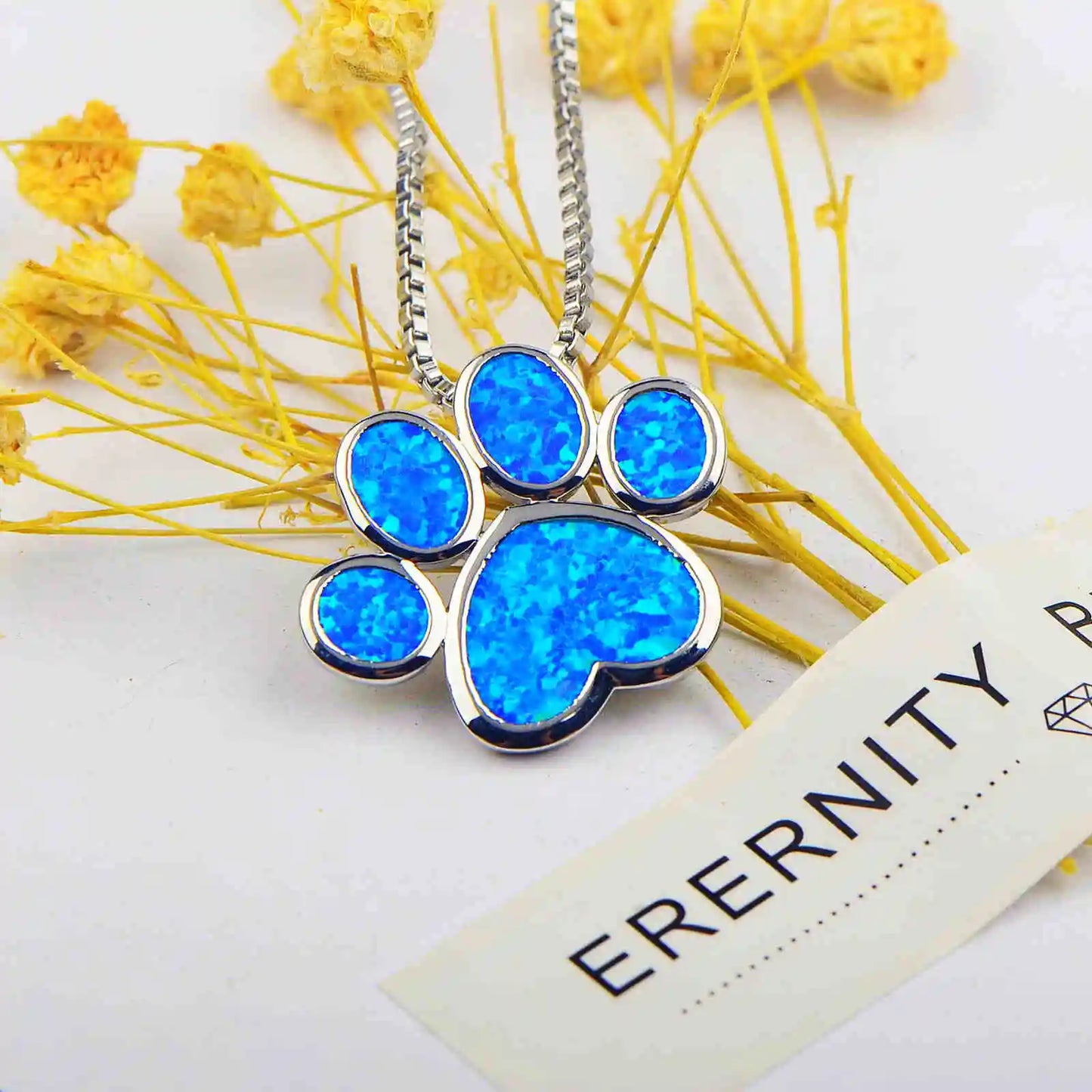 All-Opal Pet Paw Pendant Necklace - Blue Fire Opal Claw Print Design | Heartwarming Pet-Lover Jewelry Bulk Gifts