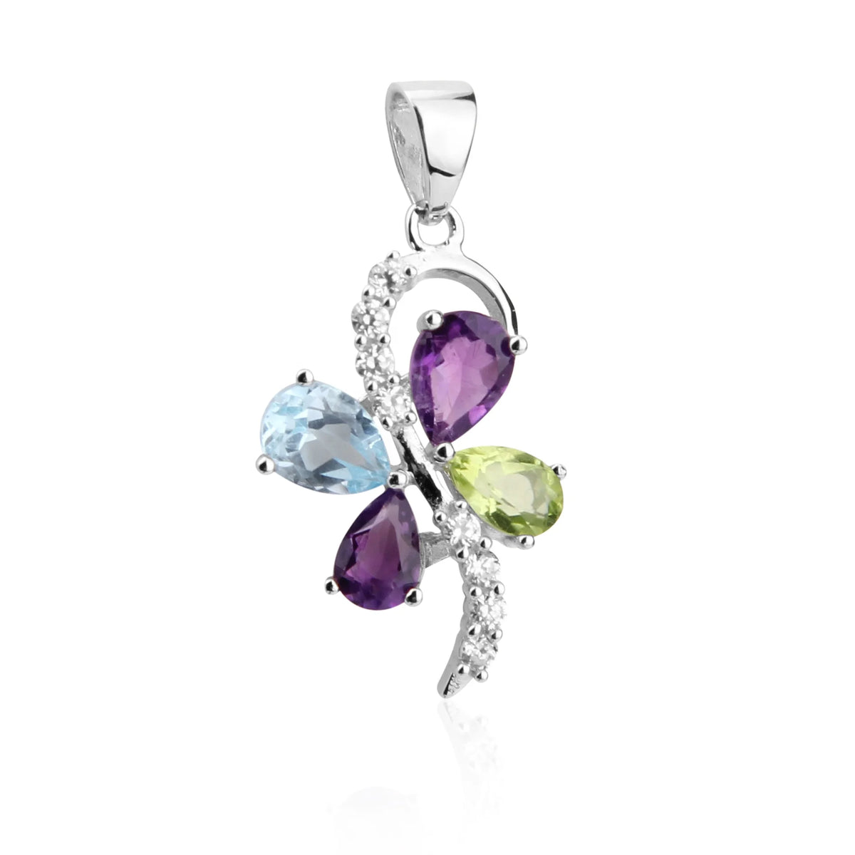 ArtistA F0333 Abiding Natural Stone Sky Blue Topaz Amethyst Peridot Mix Gemstone 925 Silver Cluster Butterfly Wedding Jewelry Set